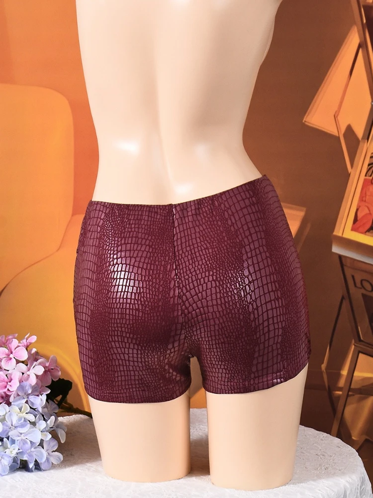 여성용 섹시 PU 가죽 반바지, 패션 솔리드 샤이니 크로커다일 프린트 슬림핏 파티 클럽 핫팬츠, 야간 외출용 Y2K 스타일