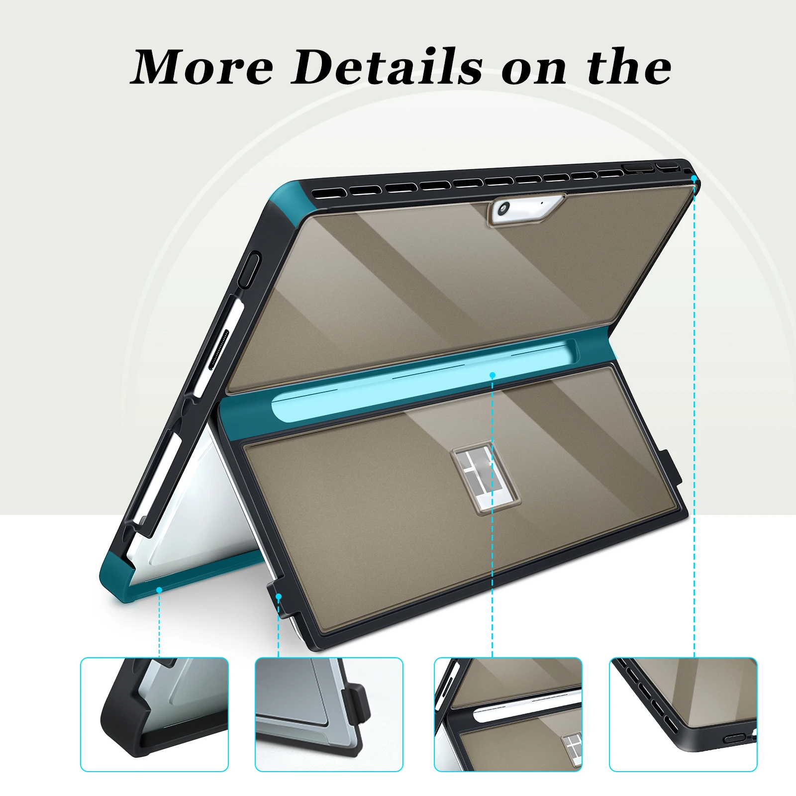 For Microsoft Surface Pro 9 10 11 Protective Case Hard TPU Shockproof Clear Rugged Cover Case Tablet Stand Case Back Cover Shell