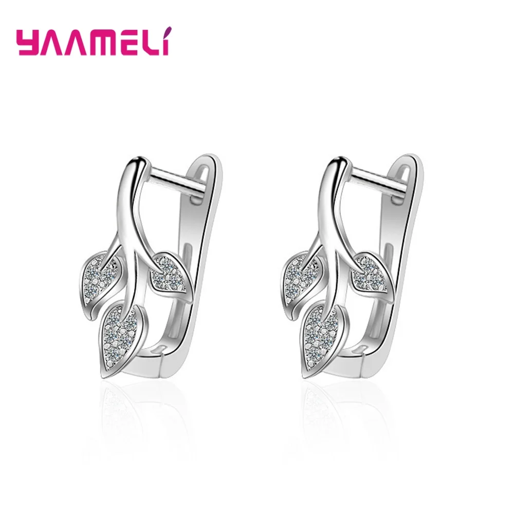 Trendy 925 Sterling Silver Ladies Hoop Earrings Leave Leaf Charm Plant Jewelry Lover Gift Women Earring Friendship Earring