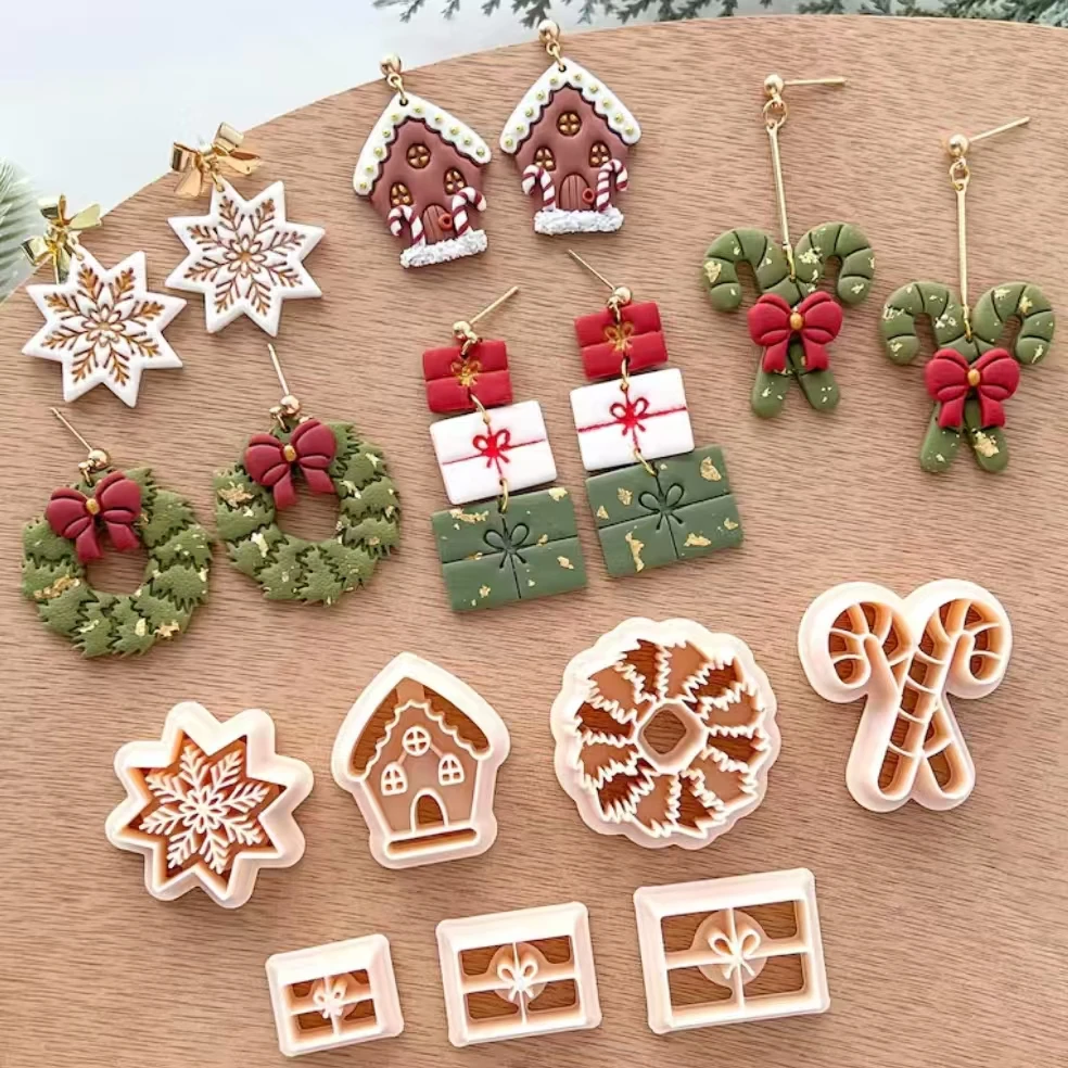 

Christmas Polymer Clay Cutters | Winter Clay Cutters | Clay Cutter Set | Clay Cutters for Earring Making | Wreath | Candy Cane |