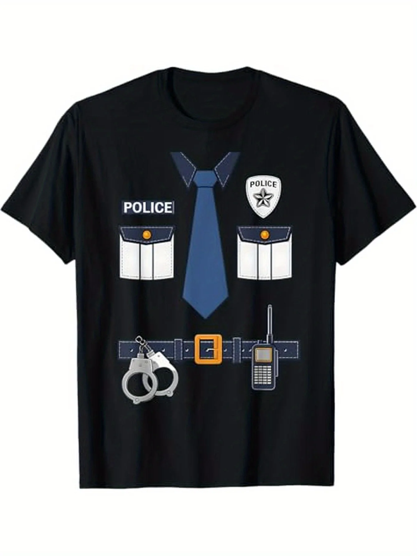 Men's Police Officer Costume T-Shirt Badgestyle Tee with BadgeHandcuffs Radio GraphicsComfortable Regular Fit Short