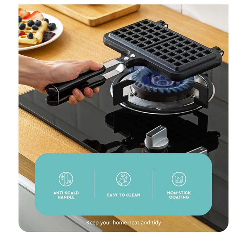 Stove Top Waffle Iron Plates, Deep Fill Non-Stick Aluminum Alloy Traditional Belgian Waffle Maker For Easy Clean