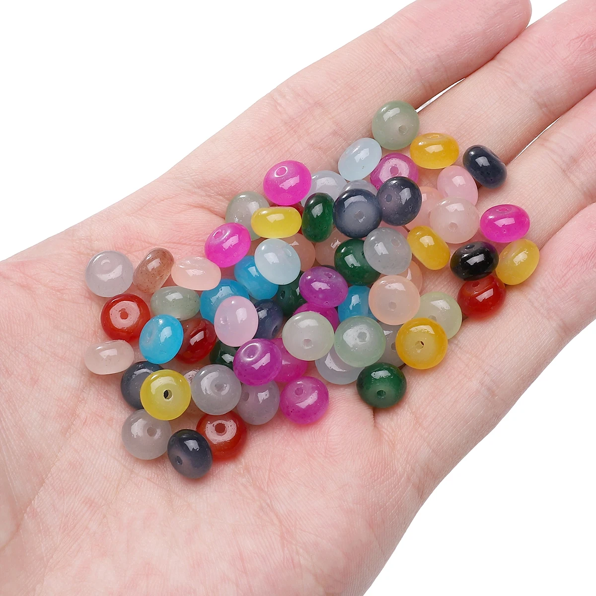 8x5mm 25Pcs Glass Imitation Jade Straight Hole Abacus Beads, Unique Scattered Beads, Handmade DIY Jewelry Bracelets, Earrings, A