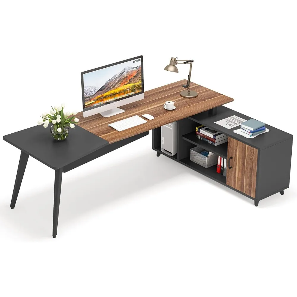 

L-Shaped Computer Desk with File Cabinet, 78.74 Inch Large Executive Office Desk with Shelves