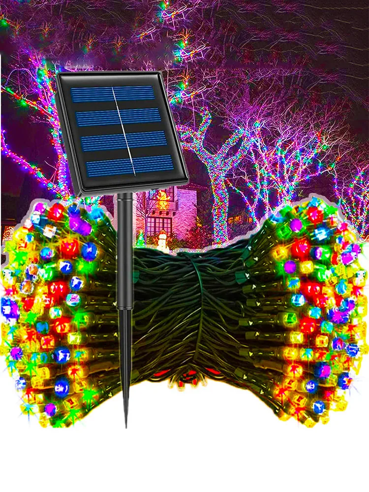 Łańcuchy świetlne LED na energię słoneczną 300LED 8 trybów Zasilane energią słoneczną Świąteczne oświetlenie zewnętrzne Wodoodporne gwiaździste świąteczne lampki świąteczne — zdjęcie 2