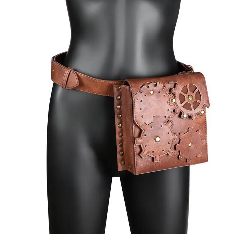 

New Punk Fanny Pack Women's Bag Brown Gear Outdoor Mobile Phone Mini Bag Waist Bag Belt Bag Chest Bag Purse Leg Bag Waist Pack