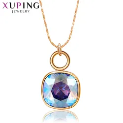 Xuping Jewelry Fashon Jewellery Gold Color Square Charm Crystal Pendant Necklace with  for Women Valentine's Day Gifts 30205