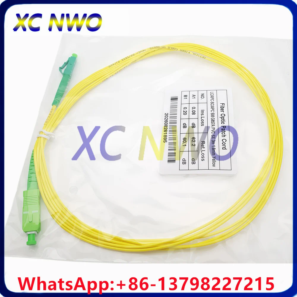 Patch Cord, LC/APC-SC/APC SM G657A PVC SX 1M 2M 3M 1.6mm Yellow