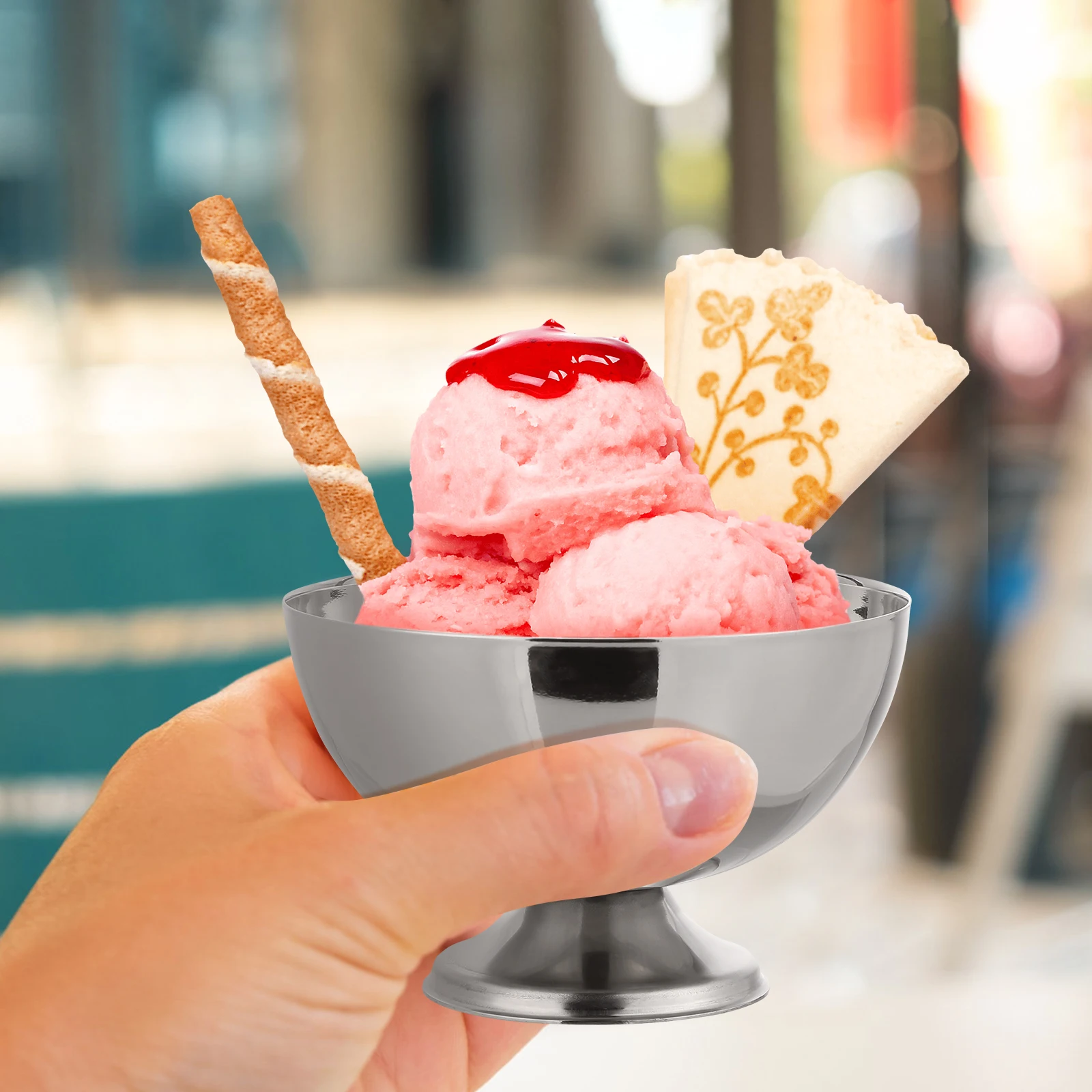 

1pc Ice Cream Bowl Stainless Steel Salad Cup Metal Sundae Dish Cute Bowls Family Hotel Restaurant Party Gift Kitchen Barware Set