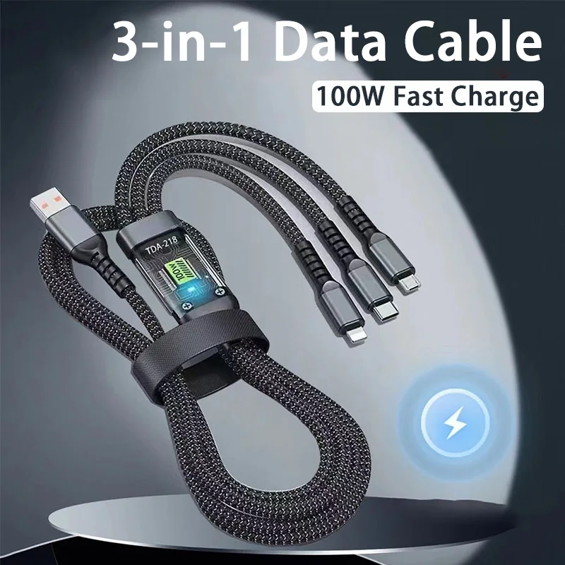 3 In 1 Micro USB Type C Fast Charging Cable Quick Charge Phone Data Line Cord For IPhone 14 13 Samsung Xiaomi Huawei