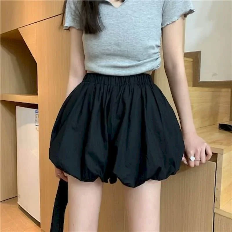 Shorts für Frauen elegante lose Blütenknospe A-Linie weites Bein flauschige Shorts elastische Taille Laterne Hosen koreanischen Stil Frauen kleidung