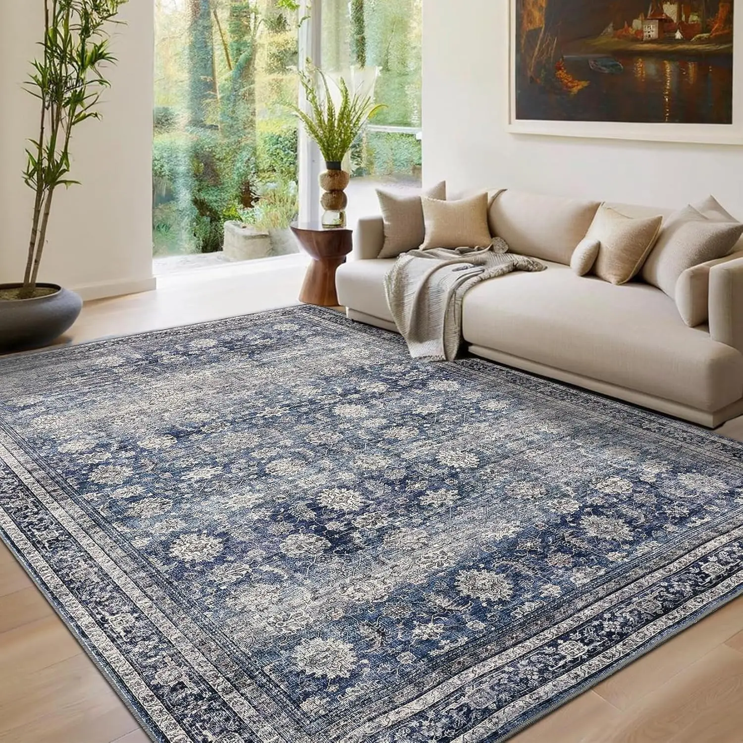 Crystal velvet  Washable Area Rugs Vintage Printed Accent with Non-Slip Backing, Stain-Resistant Oriental