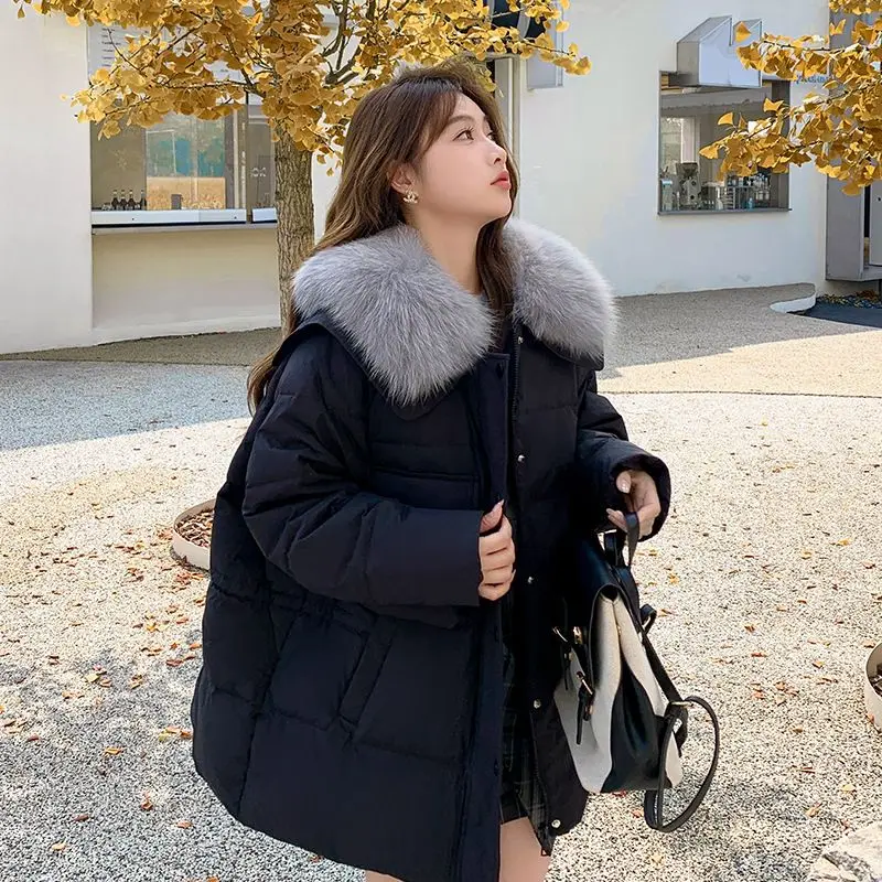 

Осенне-зимний женский пуховик, свободная повседневная куртка с темно-синим воротником