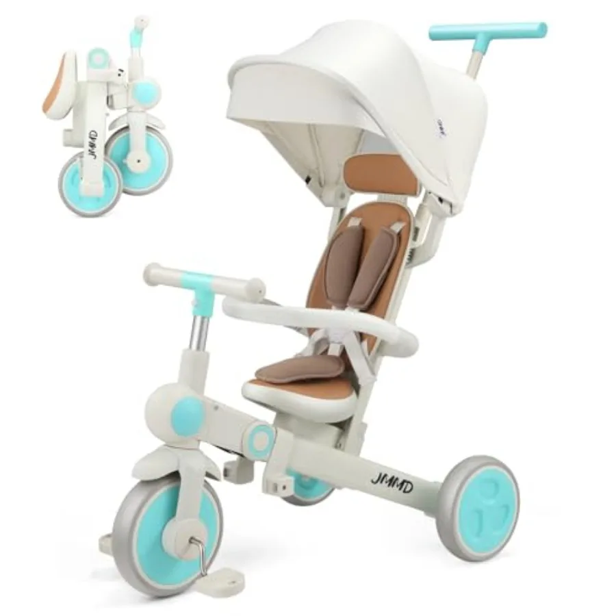 

Baby Tricycle, 7-in-1 Multifunctional Kids Trike with Adjustable Parent Handle, Safety Harness & Wheel Brakes, Removable Canopy,