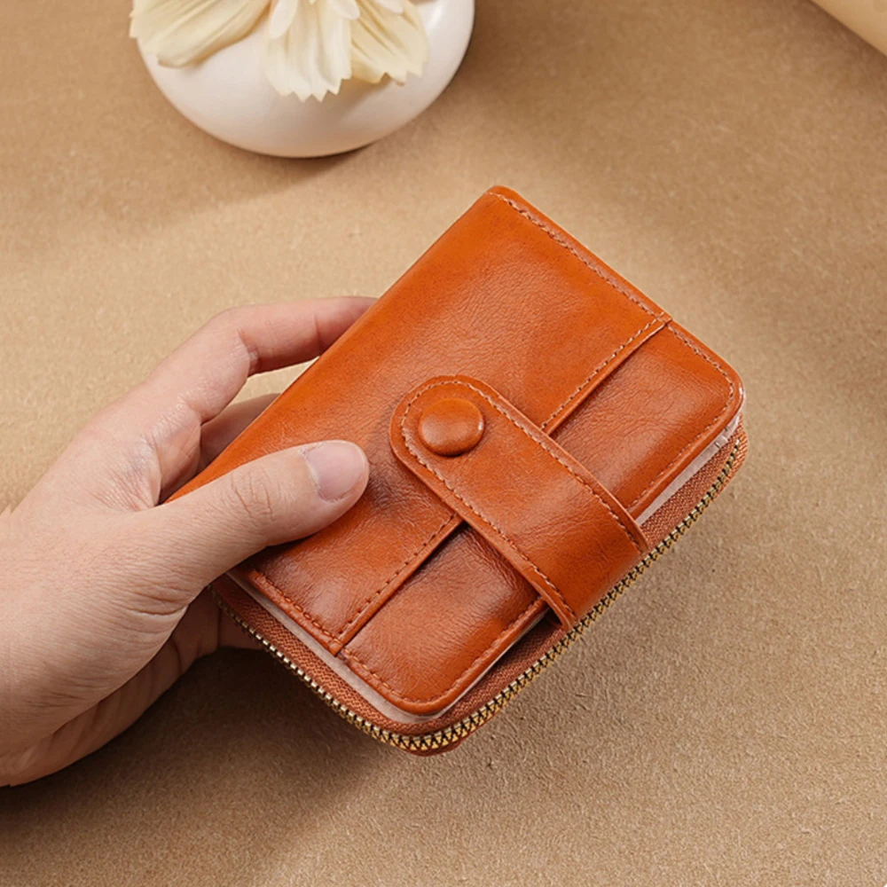 Short Wallet Woman Compact Pu Leather Fashion Solid Color litchi Pattern Multi-card Zipper Coin Purse Young Bank Card Storage