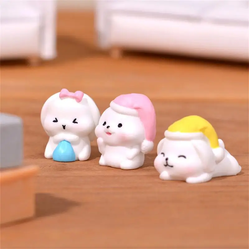 Cartoon Rabbit Figurines Miniatures Realistic Cute Mini Rabbit Ornament Resin Crafts Rabbit Statue Jewelry Make