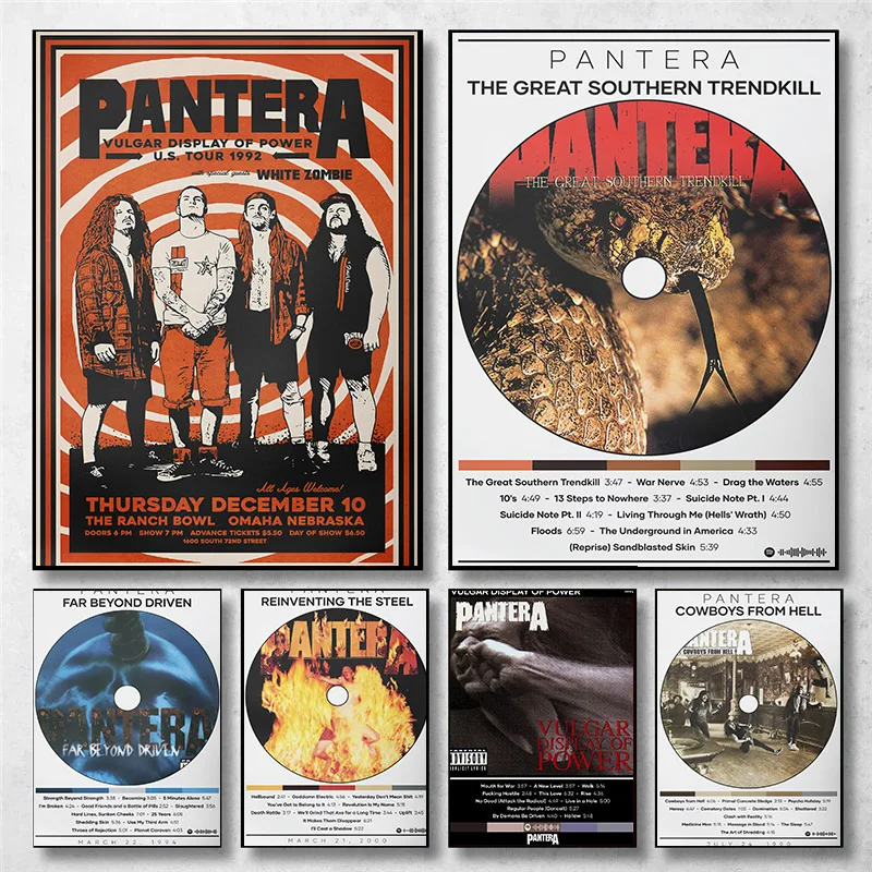 Vintage Pantera Concert Music Tracklist Band Cover Art Poster Canvas Painting Wall Prints Picture for Living Room Home Decor