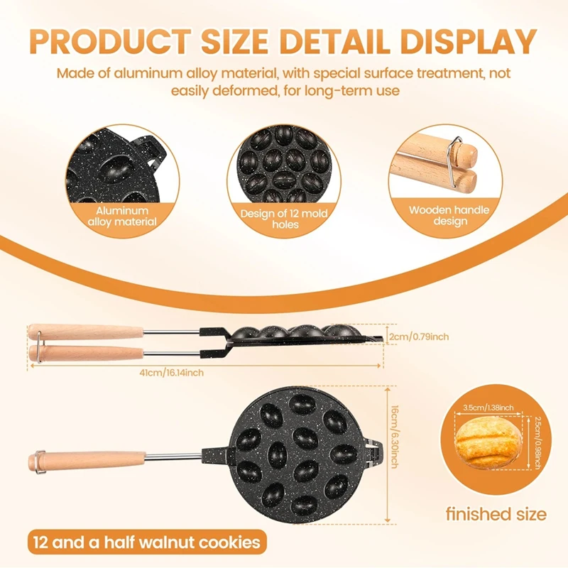Walnut Cookie Mold Maker Safe Cake Nut Modes Solid Walnut Cookie Molds with Handle Versatile Metal Nut Cookies Maker Retail