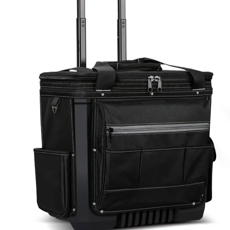 The pull rod toolbox is sturdy and durable. The pull rod type bag is industrial grade with wheels and a push-pull cart