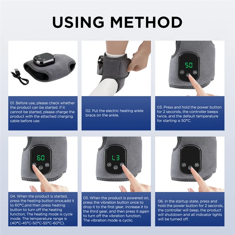 

A65T-Electric Foot Ankle Massager With Heat & Vibration Cordless Heating Pad Ankle Wrap For Sports Recovery Warm Brace Belt