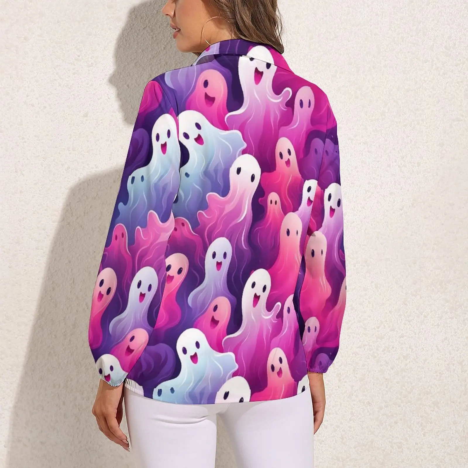 Color Ghost Blouse Pink And Purple Whimsical Elegant Graphic Blouses Women Long-Sleeve Street Fashion Shirt Summer Oversize Top