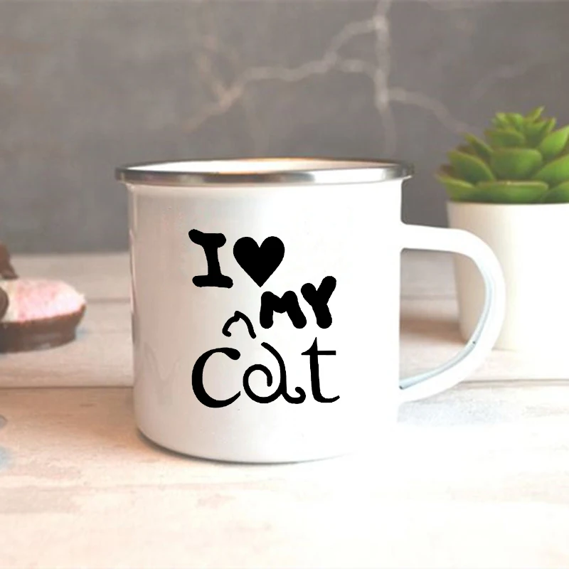 I Love My Cat Print Enamel Mug Drinkware Cup of Coffee Travel Mug Kawaii Friends Unusual Tea Cup Personalized Gifts Cofee Cups