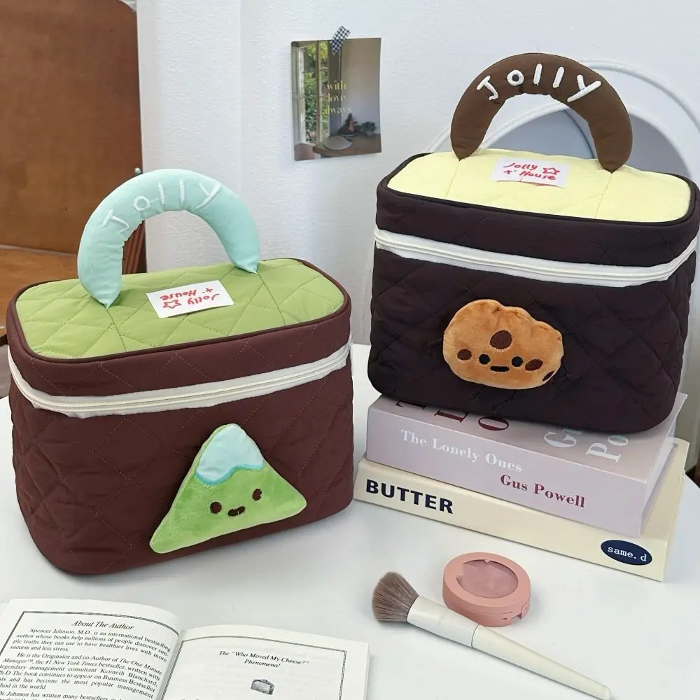 Portable Dopamine Color Cute Cabin Makeup Bag Kawaii Square Handheld Cosmetic Case Organizer Case Zipper Toiletry Bag Travel