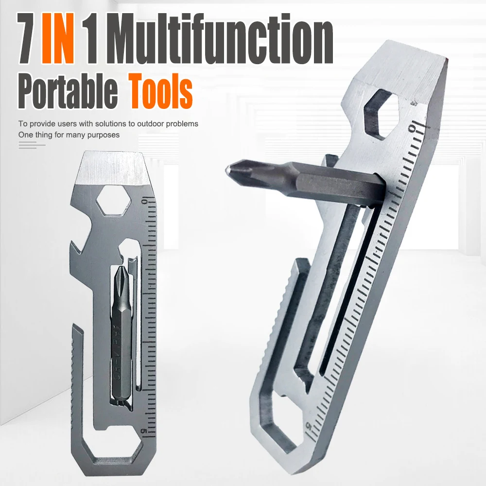 

7-In-1 Tool Card, Wrench EDC Gadget, with Batch Wrench, Outdoor Multifunctional Stainless Steel Crowbar, with Bottle Opener