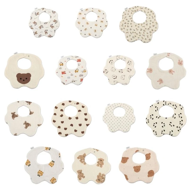 

M76C Baby Bib Cotton Toddler with Buckle Boys Girls Chewing Eating