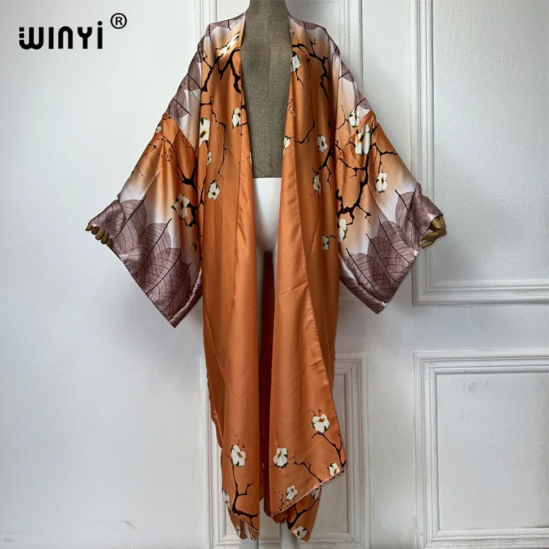 WINYI print Kimonos loose dresses for woman loose Cardigans beach outfits kaftan bikinis cover up evening dress long down coat