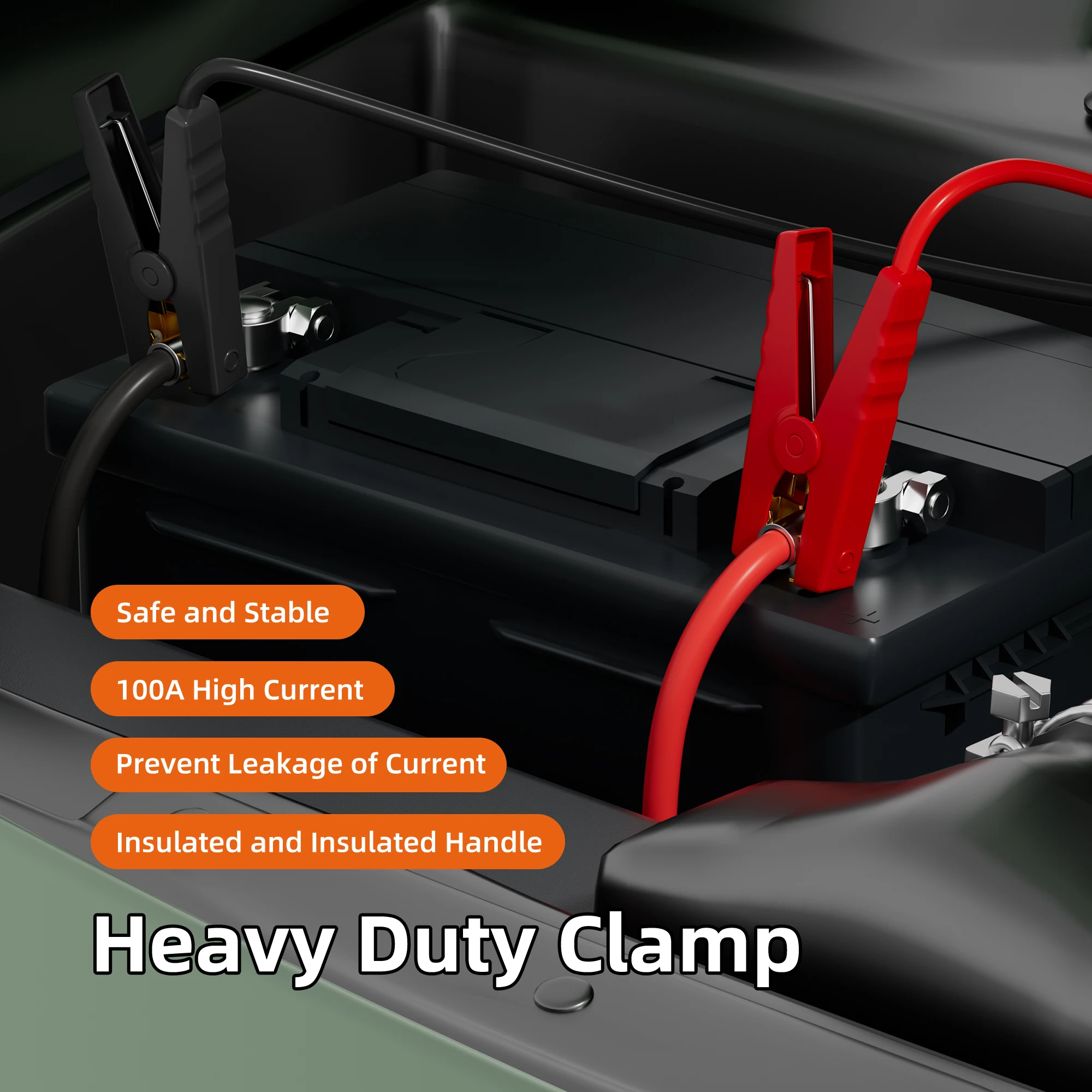 Jumper Cables Clamps Compatible with D.ewalt Mi 20V Battery Jump Starter 1.8M 12AWG Silicone Wire Car Battery Jumper Cable