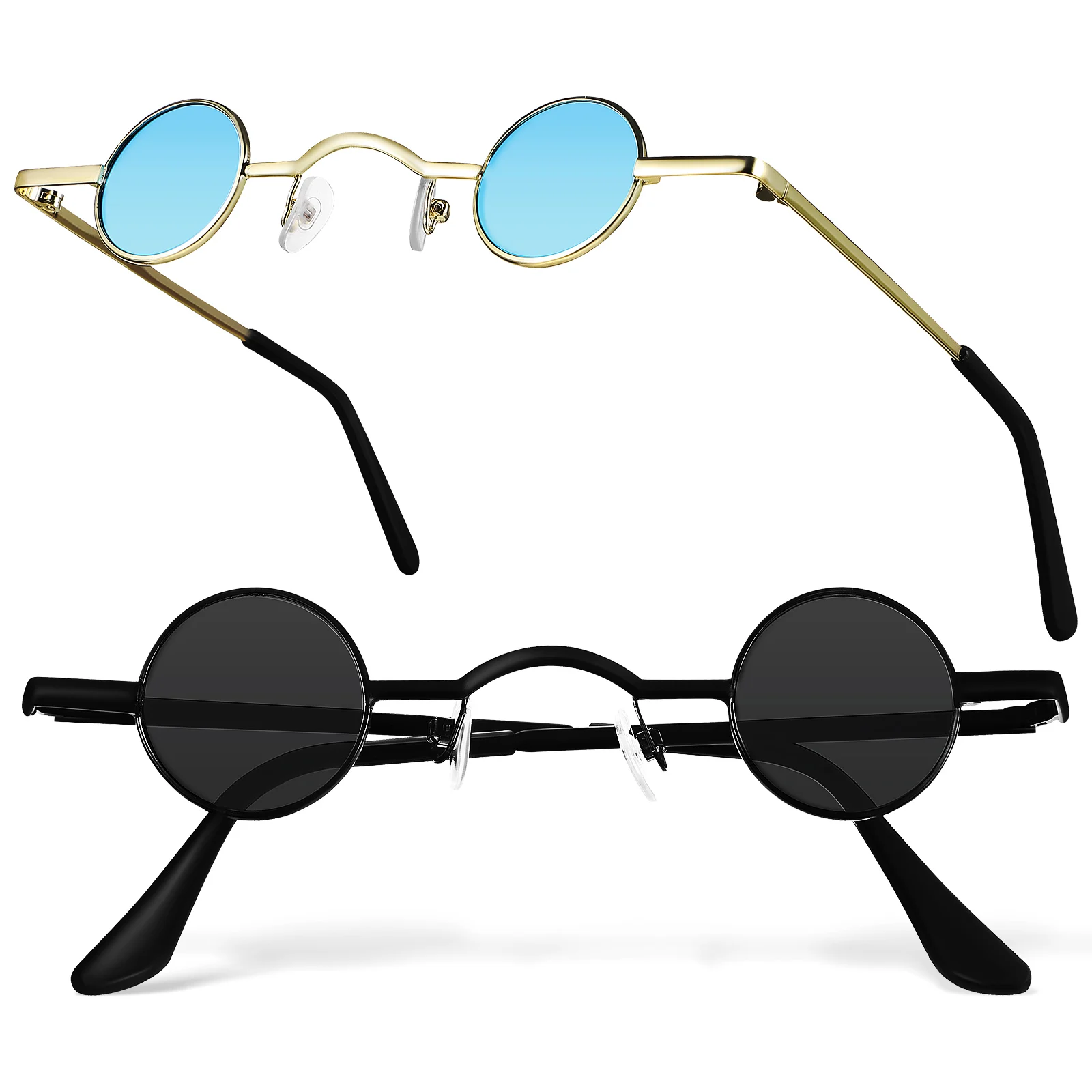 

2pcs Vintage Sunglasses Round Lens Retro Polarized Small Circle Metal Frame Blue Mirror Hip Hop Style For Party Beach Wedding