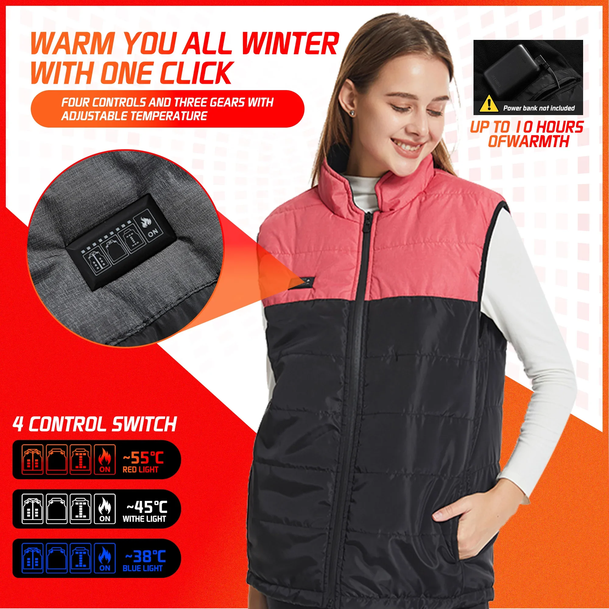 9/4 Areas Heated Vest Jacket Smart heating Cotton Vest Intelligent Electric Heating Thermal Warm Clothes Winter Warm Hunt Jacket