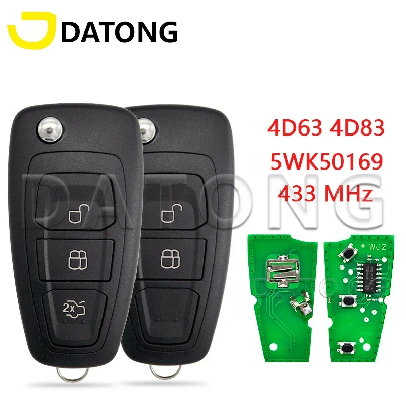 Datong World Car Key Fit For Ford Focus Transit C-Max S-Max MK3 Mondeo 4D63 4D83 433MHz 5WK50165 5WK50166 5WK50168 Flip