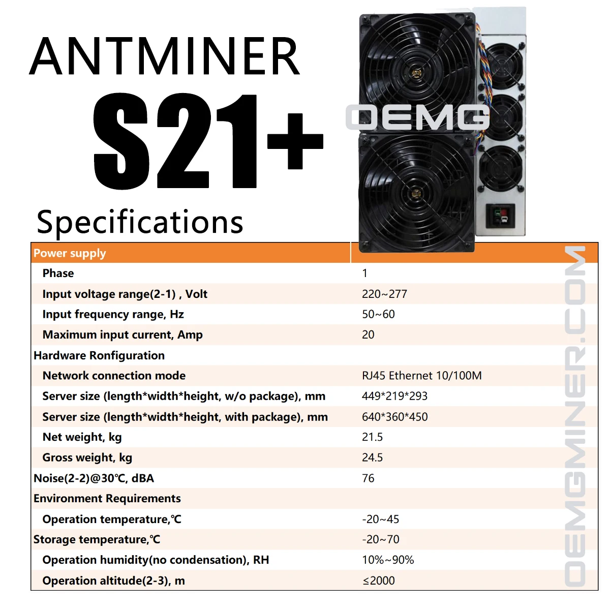 New Bitcoin Miner S21+ Antminer BTC 216T/225T/235Th/s Hashrate 3564W Algorithm SHA-256 Bitmain Antminer S21+ Asic Miner