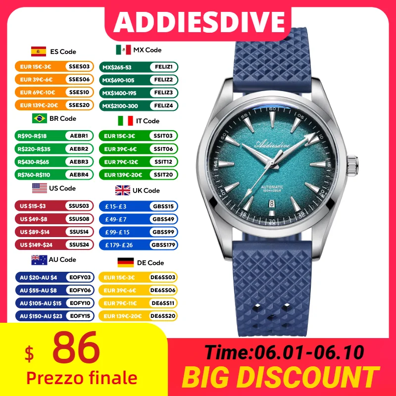 

ADDIESDIVE Japan 8215 Men's Watch Bubble Mirror Glass Dress Automatic Mechanical Watch Super Luminous Luxury New Watches For Men