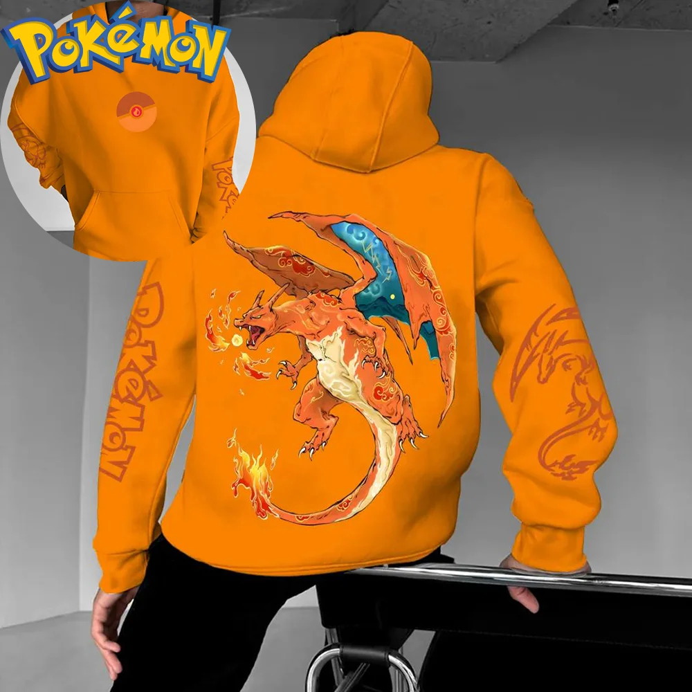 conjunto-de-moletom-pokemon-de-algodao-laranja-com-estampa-traseira-charizard-detalhes-de-asa-de-chama-poke-ball-logotipo-no-peito-e-padrao-de-texto-de-manga