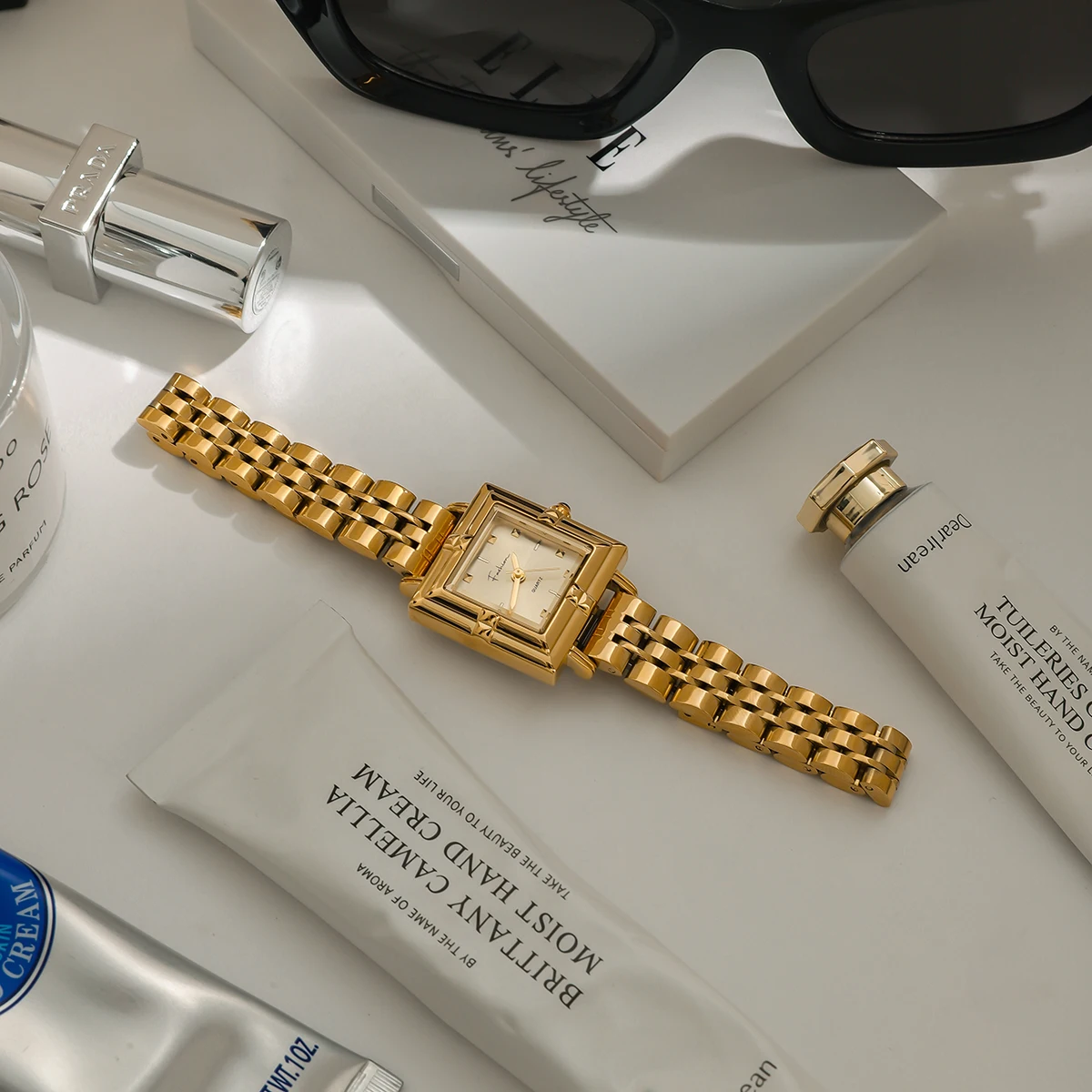 AIKOER Retro Stainless Steel Waterproof Square Bracelet Basic Bracelet Stackable Bracelet Irregular Women's Jewelry Gift for Her