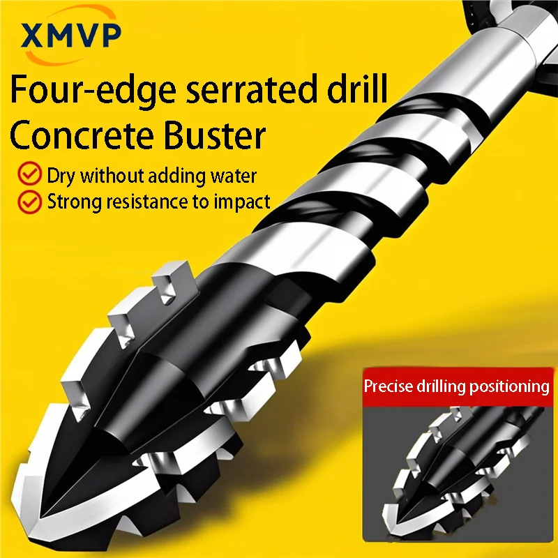 Super-hard four-edge serrated eccentric drill bit for tile drilling and concrete drilling. Special electric drill bit head made