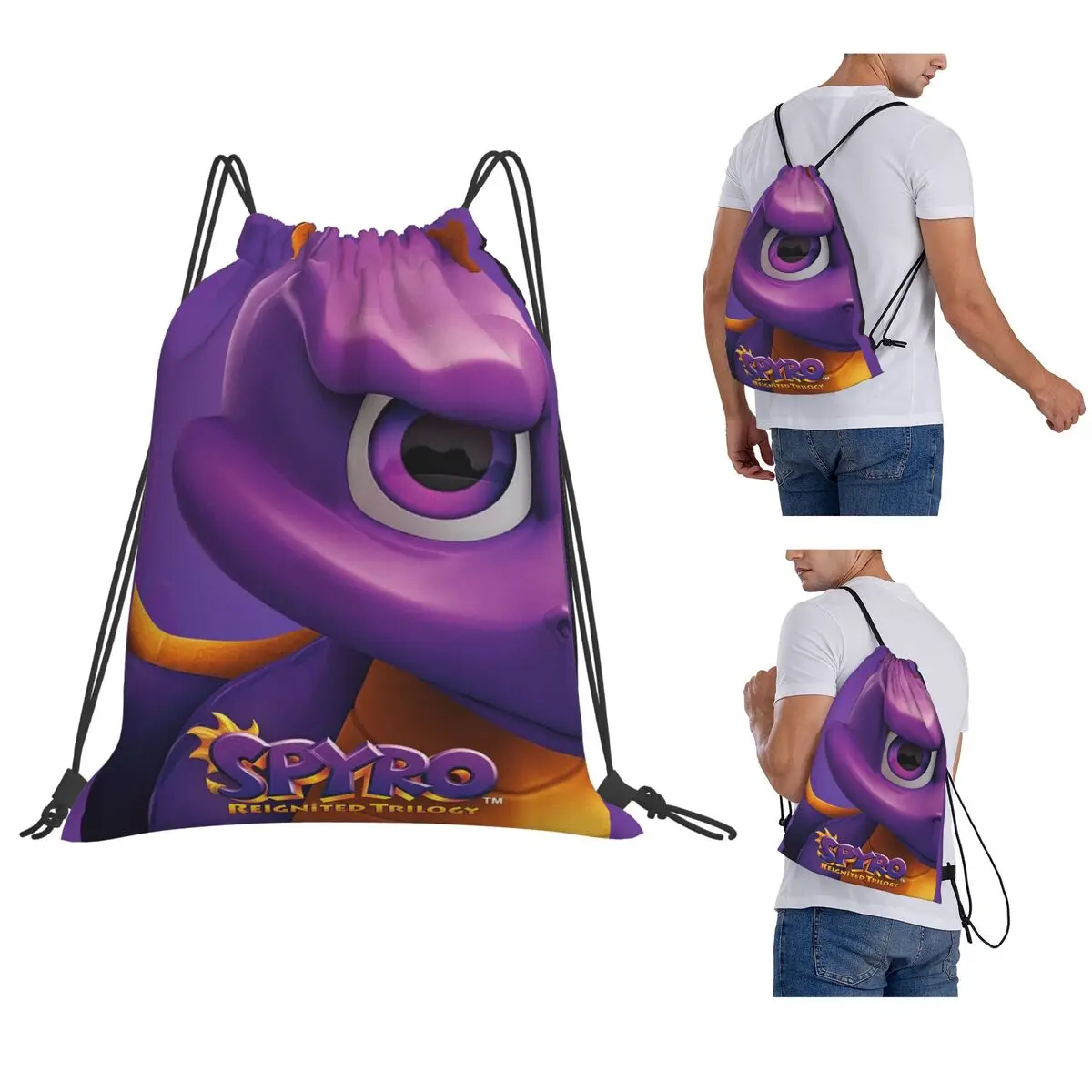 Spyro The Dragon Spyro Backpacks Portable Drawstring Bags Storage Bag Book Bags for Travel School