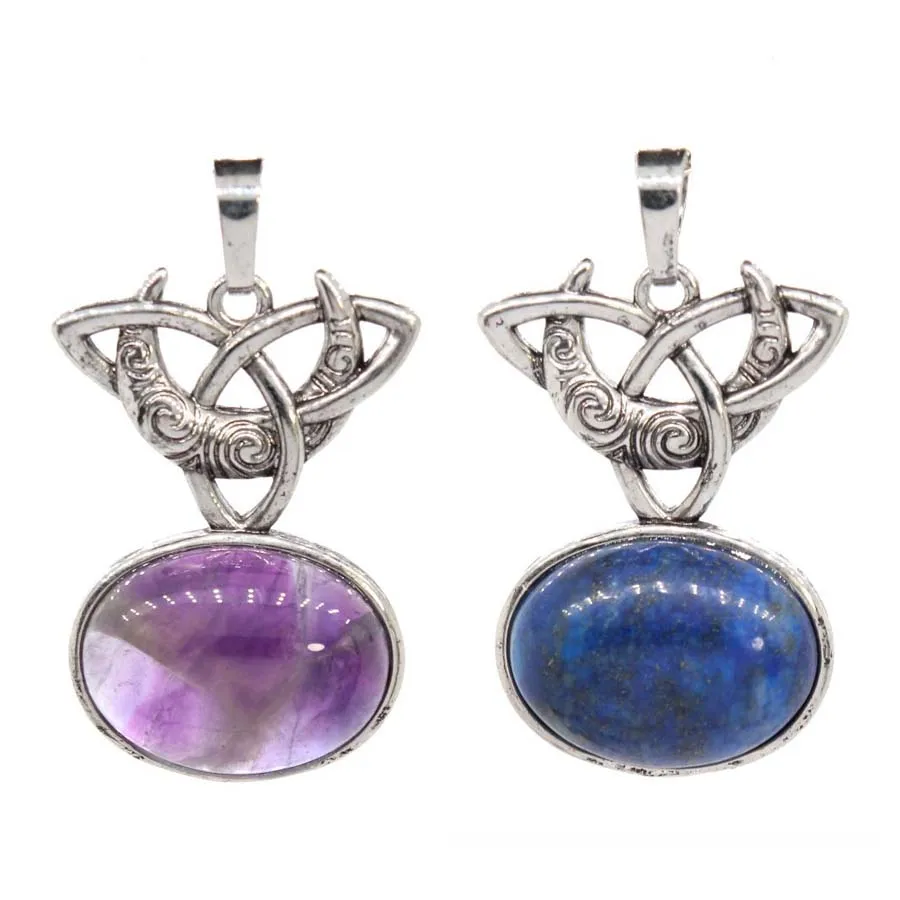 Colgante de piedra de luna ovalada de cristal Natural para mujer, collar artesanal, amatista, cuarzo rosa, lapislázuli, joyería sin cadena