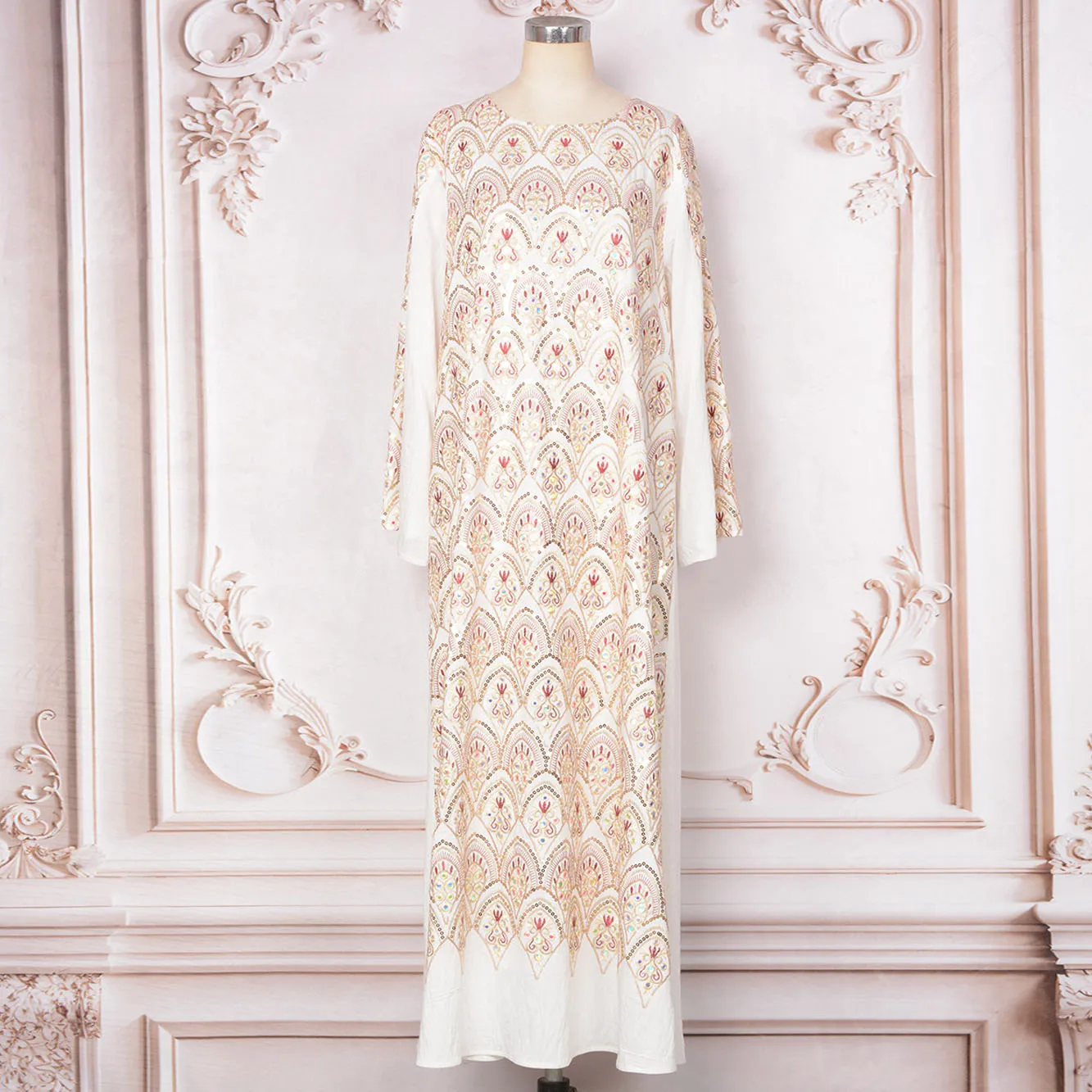 African Abaya Muslim Women Dress Regular Fit Sequins&Thread Embroidery Ramadan Eid Evening Party Dubai Moroccan Islamic Kaftan