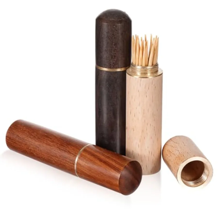 Juego de 3 Porta Palillos de Dientes de Bolsillo, Porta Palillos de Dientes de Madera Portátil para Bolso, Estuche para Guardar Palillos de Dientes, Agujas, Perlas y Pendientes