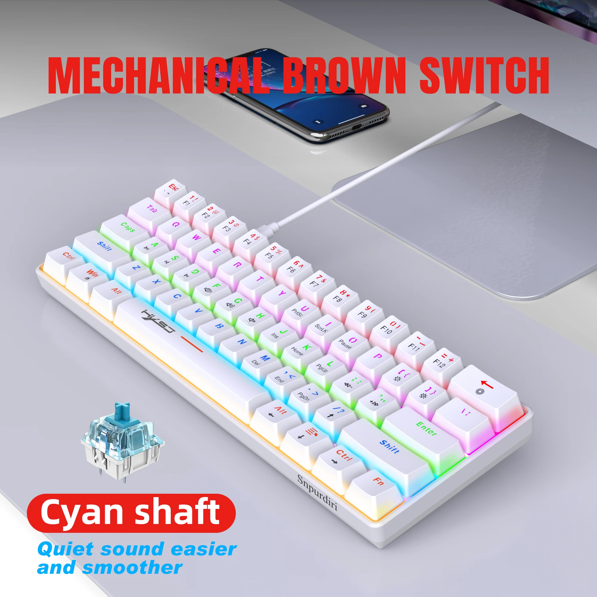 Imagem -05 - Mini Teclado Mecânico para Jogos Retroiluminado Rgb Colorido Interruptor Azul tipo c Compatível com pc Desktop Laptop Gamer 61 Chaves