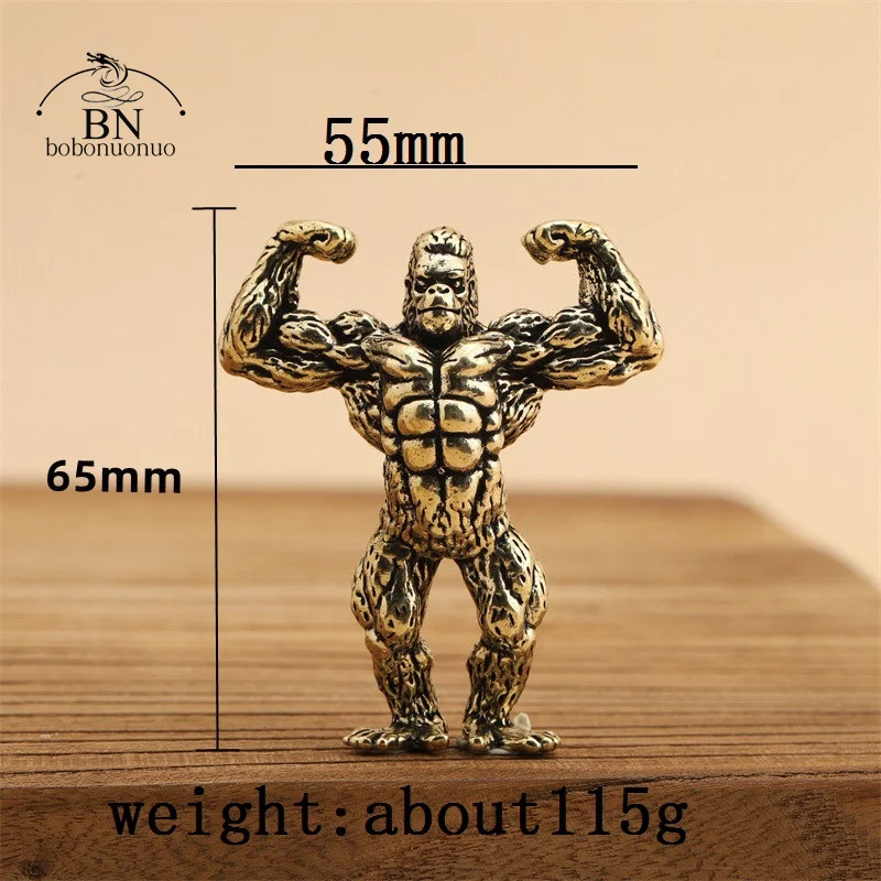 Heavy Brass Fitness Biceps Brachii Gorilla Sculpture Small Statue Office Desk Ornaments Decor Crafts Animal Orangutan Figurines