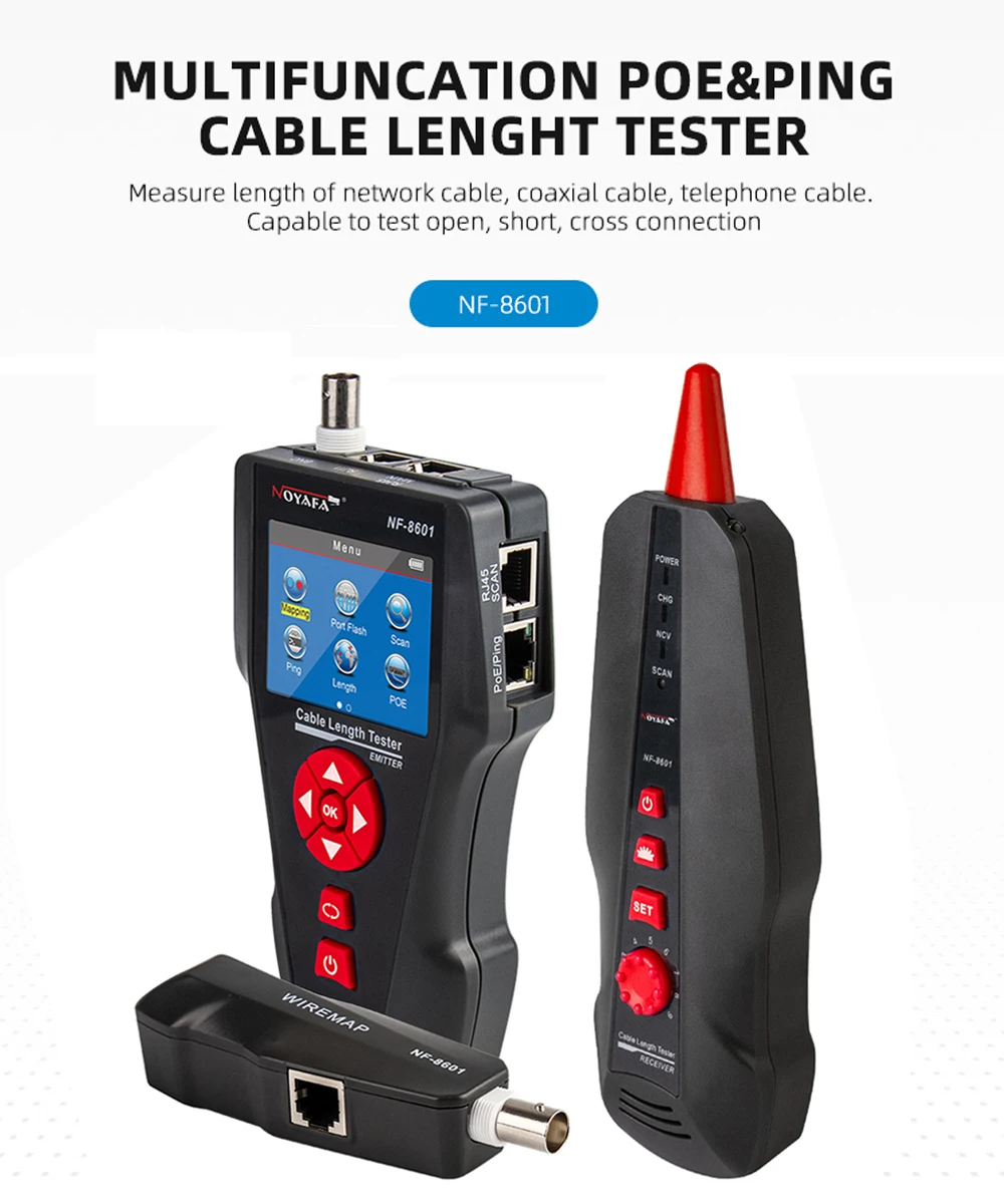 NOYAFA Netzwerkkabeltester NF-8601 Ethernet-Kabeltracker mit PoE/PING-Funktion, Messung der Länge, Wiremap-Tester, Netzwerkwerkzeuge – Detail 1