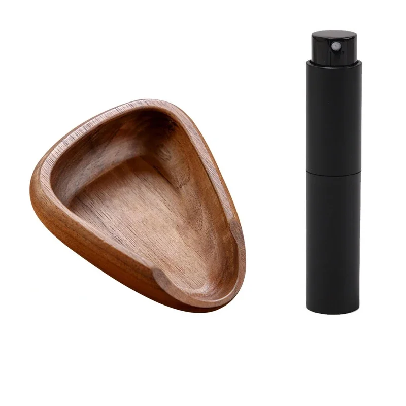 

Wooden Coffee Bean Dosing Cup with Spray Bottle Set Solid Wood Bean Measuring Tray Dispensing Bottle Wood Dish for Coffee Beans