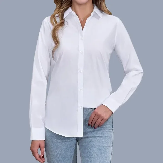 

Fashion Women Long Sleeve Blouse Ladies Tops Button Up Shirts Fashion Casual Long Sleeve Blouse White Shirt Women M234