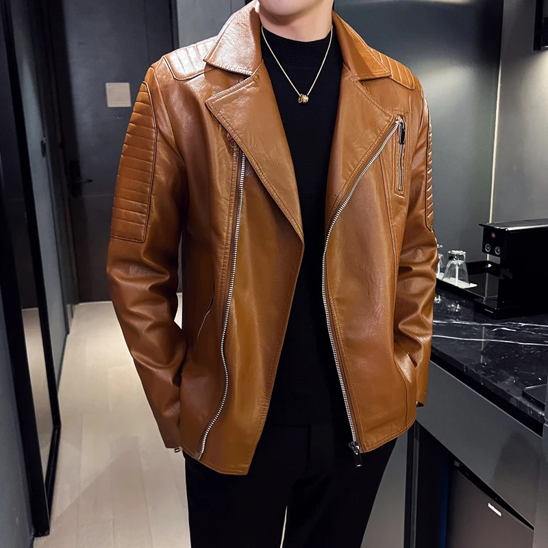 

2023 new high-quality) fashion everything casual handsome trend men's spring and winter fashion leather jacket jacket coats