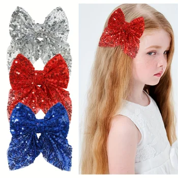 1 pz fermaglio per fiocchi per capelli con paillettes con fermaglio per capelli per donne ragazze fatte a mano per bambini forcina boutique accessori per capelli per bambini all'ingrosso